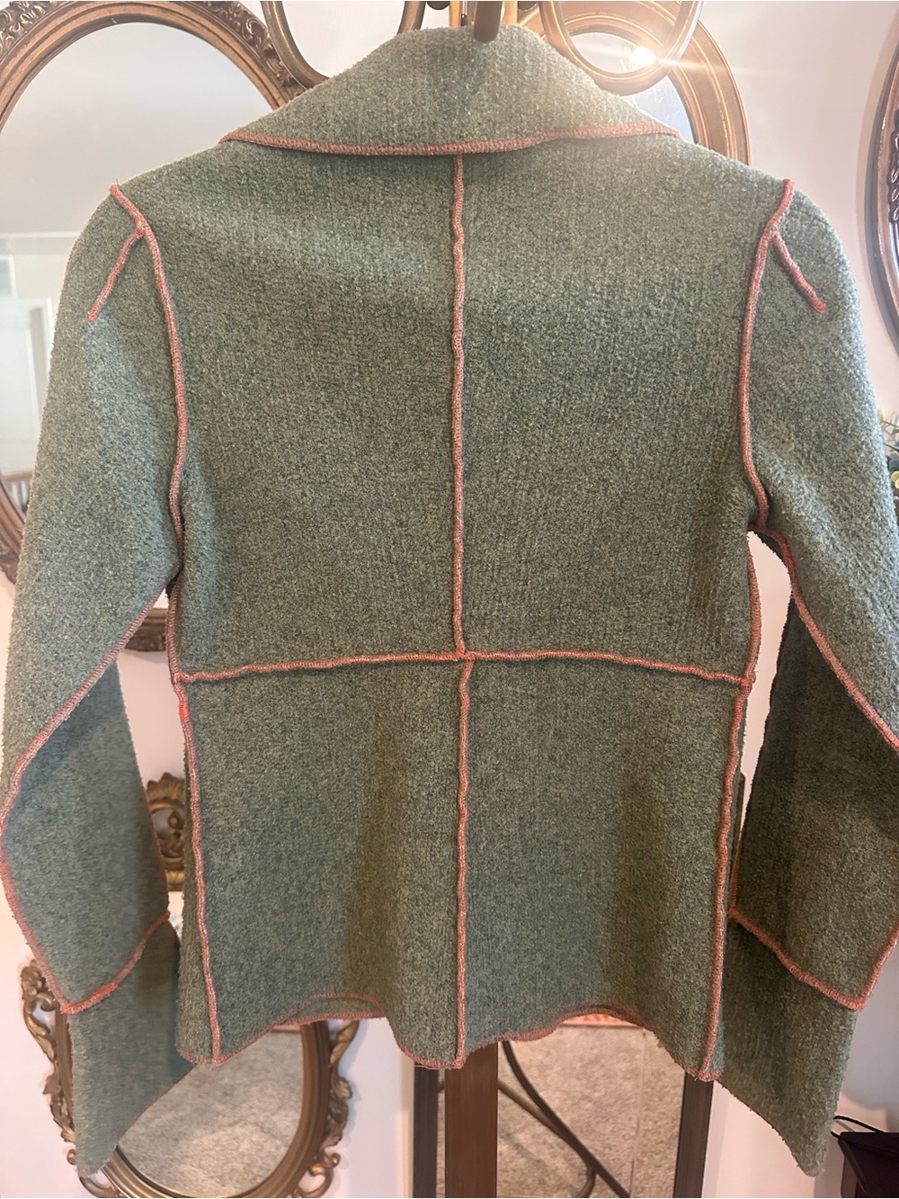 Beebop & Wally Olive Green Felt Knit Sweater Jacket. Size Small - Picture 3 of 5